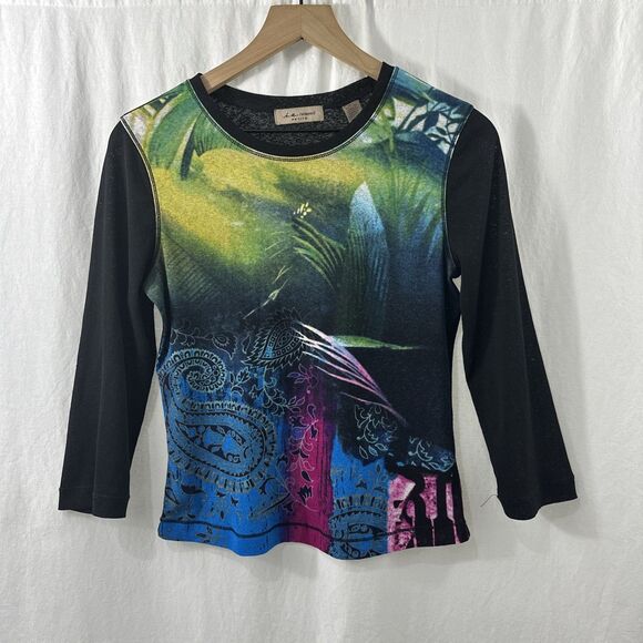 I.E. Relaxed Petites Y2K Paisley Boho Semi-Sheer Stretch Top Womens Size PM - Picture 1 of 7